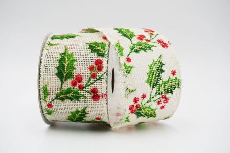 Holly Leaves  Berries Ribbon_KF6675GC-2-2_Ivory